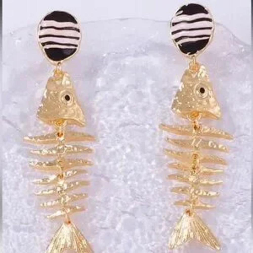 Zara style Gold Fishbone Dangle Earrings